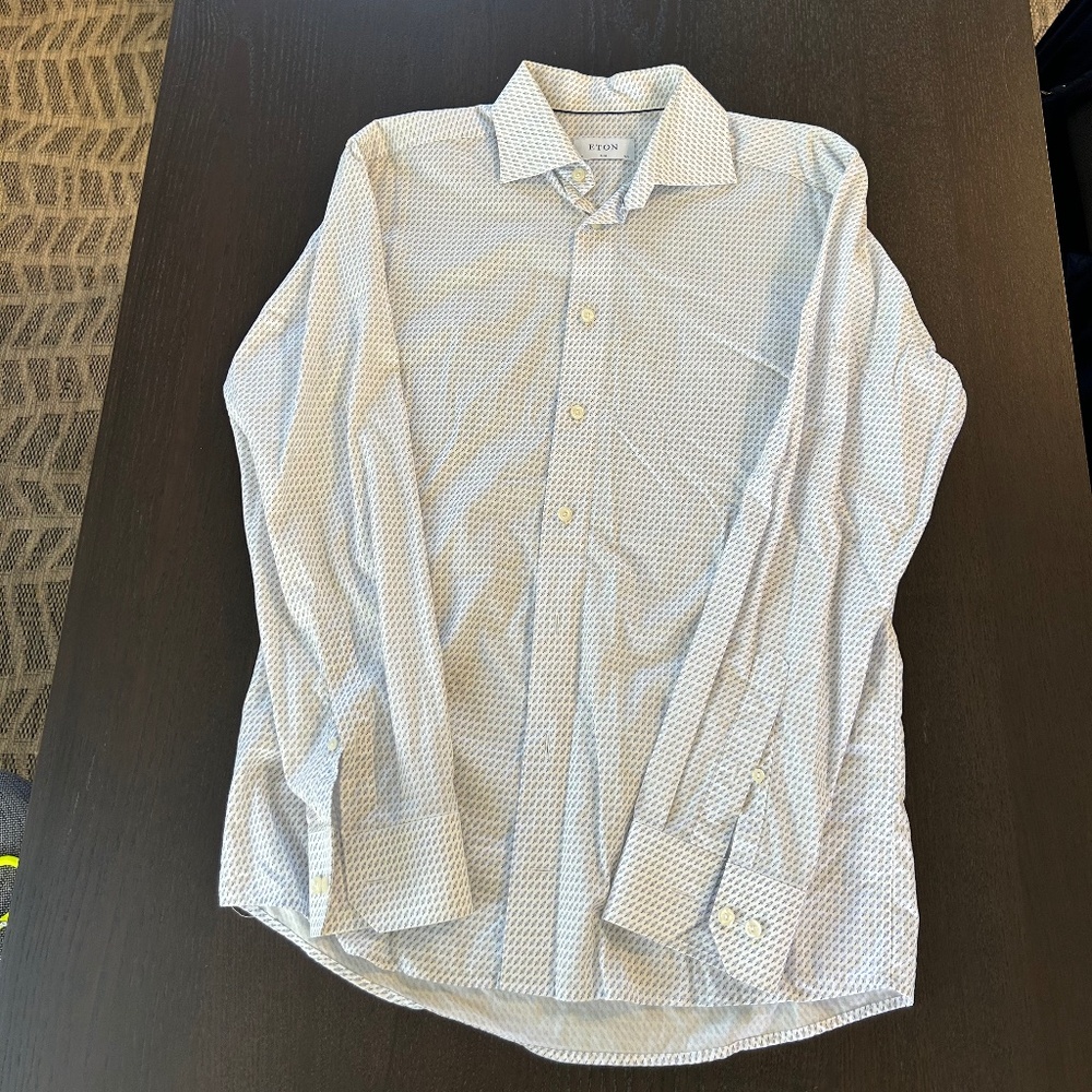 Eton White Dress Shirt with Blue Mini Rockets - Size 39/15.5 Slim
